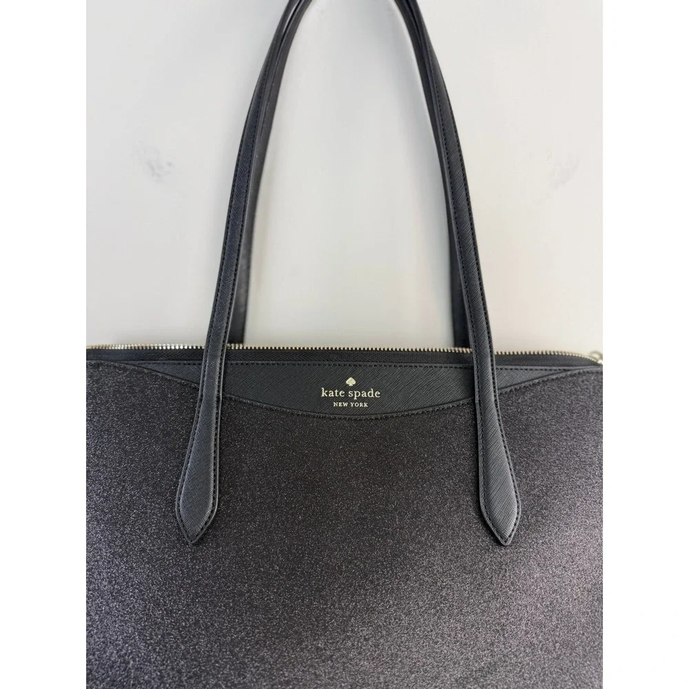 Kate Spade Tote Bag Shimmy Glitter Black Women Saffiano Leather Zip Shoulder Bag